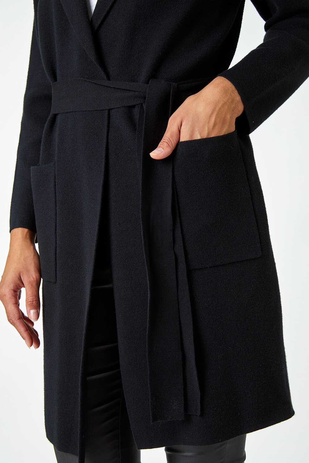 Black Faux Fur Collar Longline Cardigan, Image 5 of 5