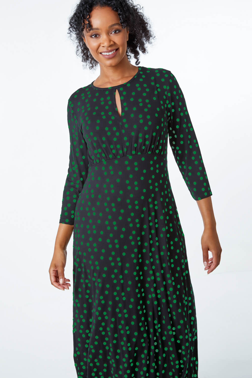 Green Petite Spot Print Keyhole Midi Dress, Image 2 of 5