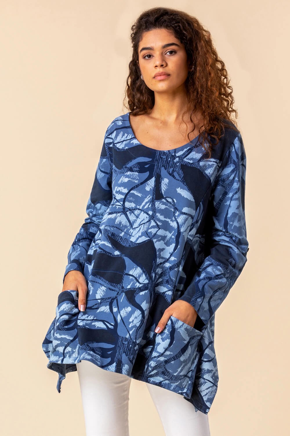 Abstract Print Tunic Top with Pockets
