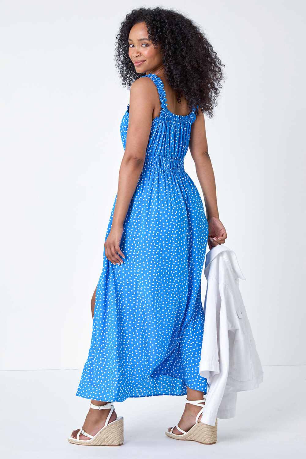Blue Petite Spot Print Midi Dress, Image 3 of 7