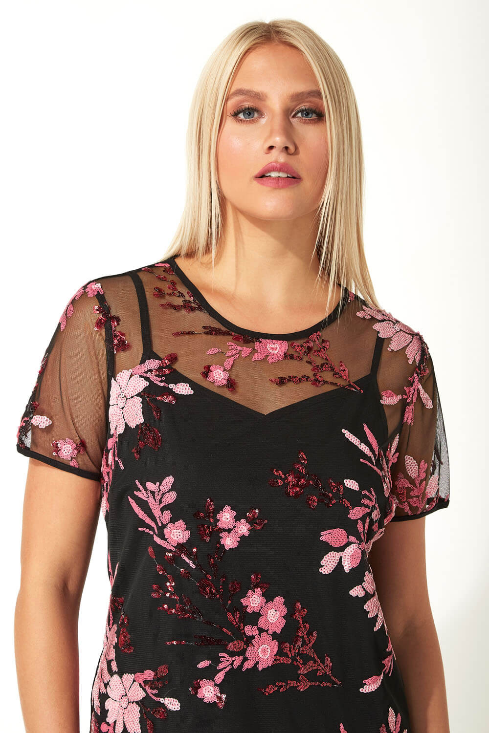 PINK Floral Mesh Embroidered Top, Image 5 of 6