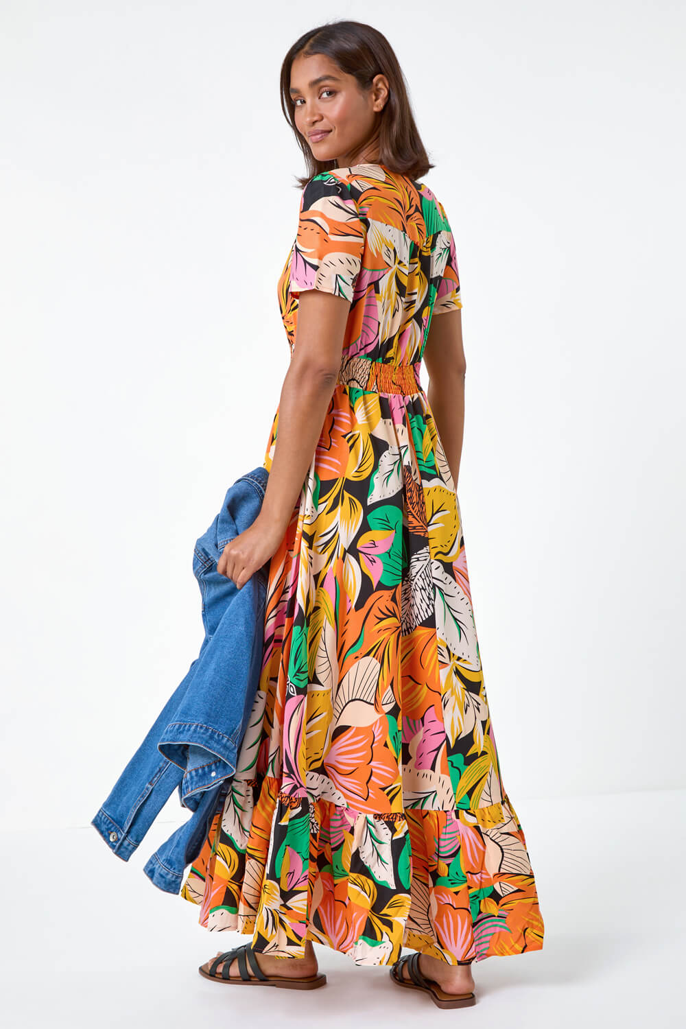 ORANGE Tropical Print Frilled Hem Maxi Dress, Image 3 of 5