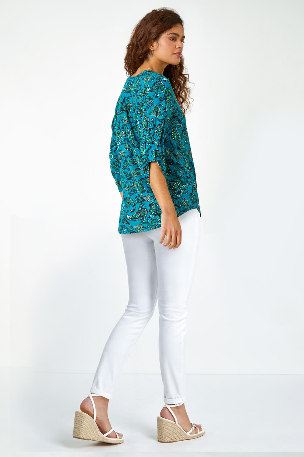 Teal Paisley Jersey Stretch Shirt, Image 3 of 5