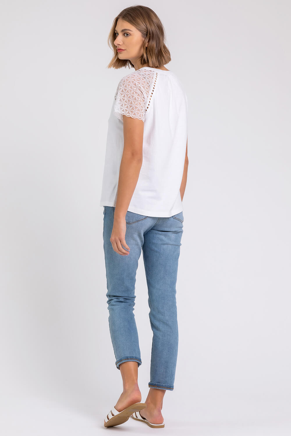 Ivory  Embroidered Sleeve Jersey T-Shirt, Image 2 of 5