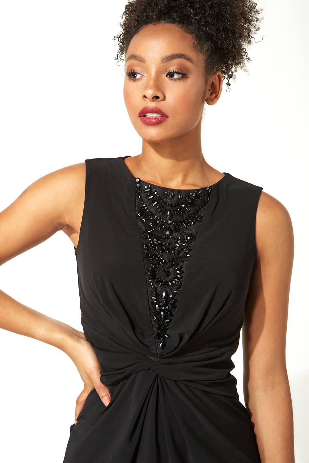 Bead Embellished Twist Front Top