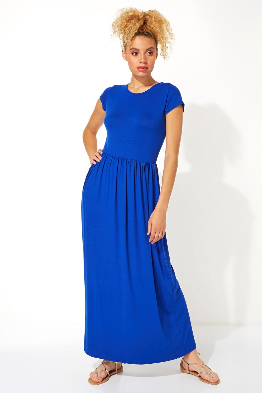 Gathered Skirt Maxi Dress in Royal Blue - Roman Originals UK