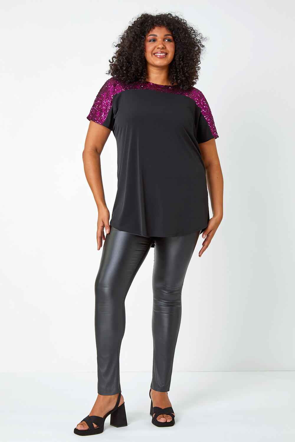 Fuchsia Curve Sequin Embellished Stretch Top, Image 2 of 7