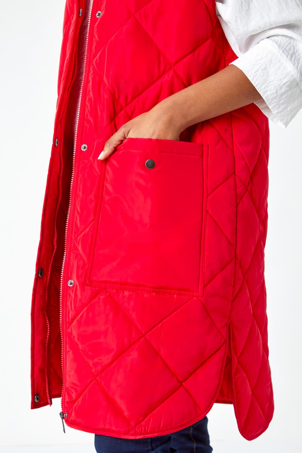 Red Diamond Quilted Longline Gilet, Image 6 of 7