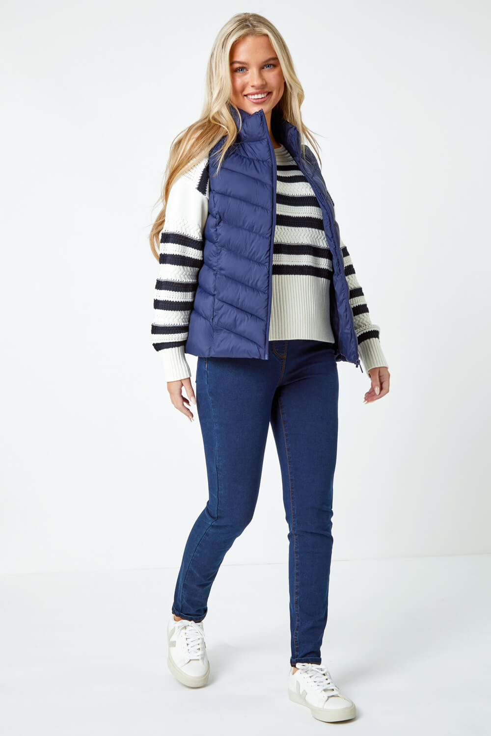 Navy  Petite Quilted Padded Gilet, Image 2 of 5