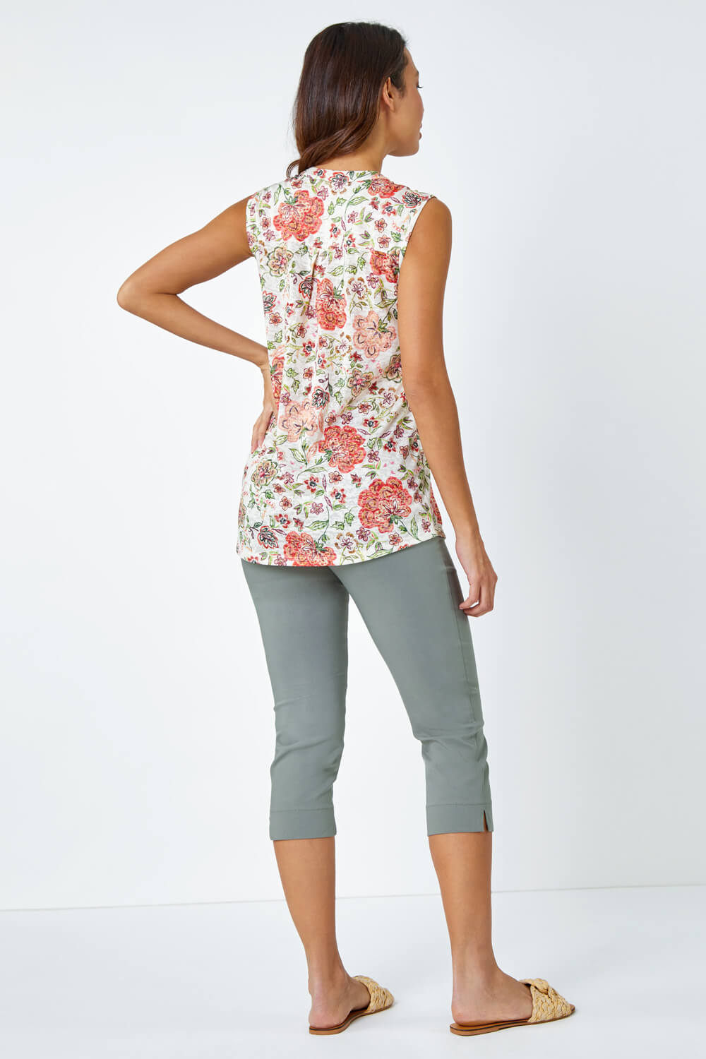 Red Floral Pintuck Detail Stretch Top, Image 3 of 5