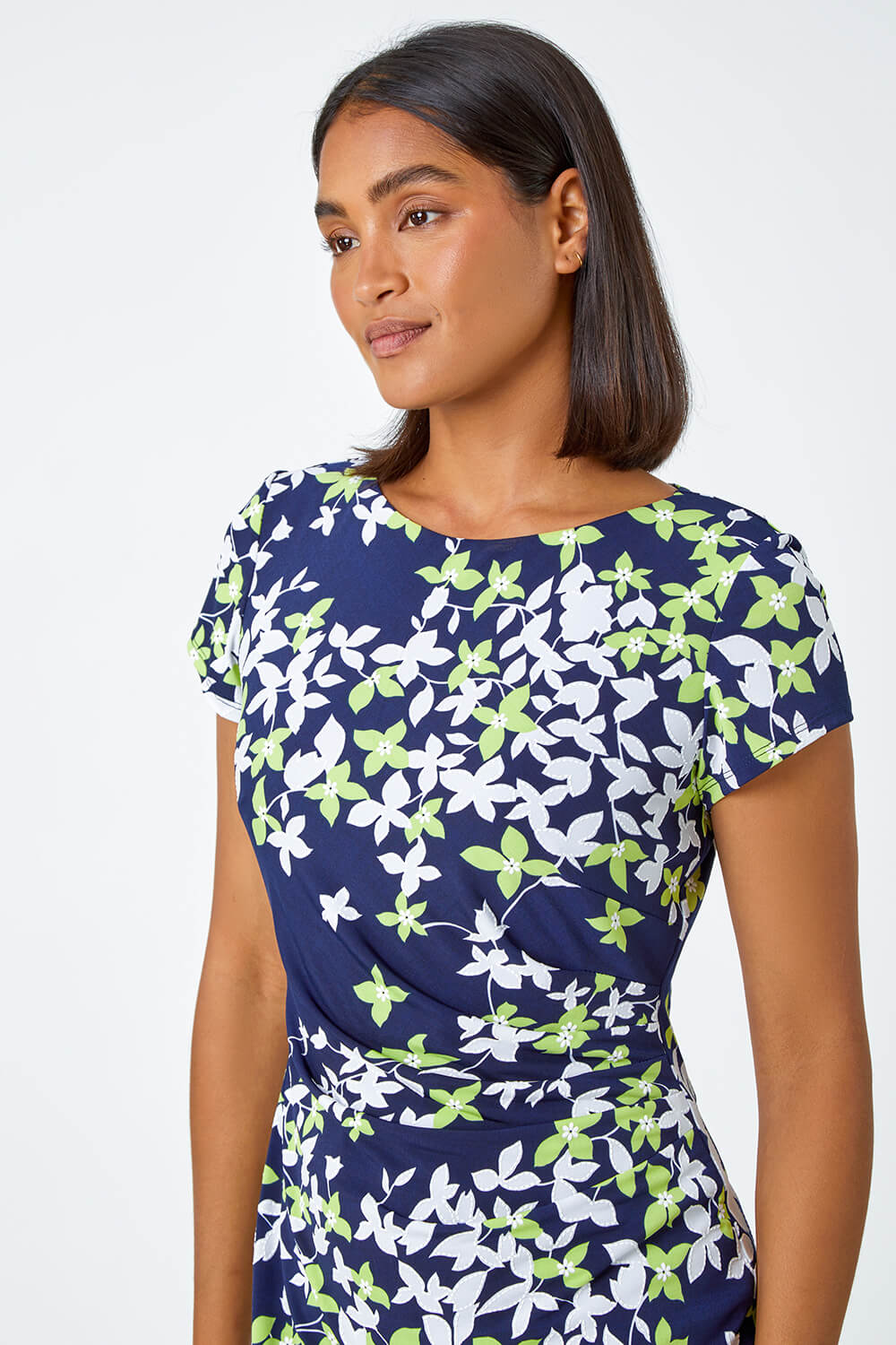 Lime Floral Print Shift Stretch Dress, Image 4 of 5