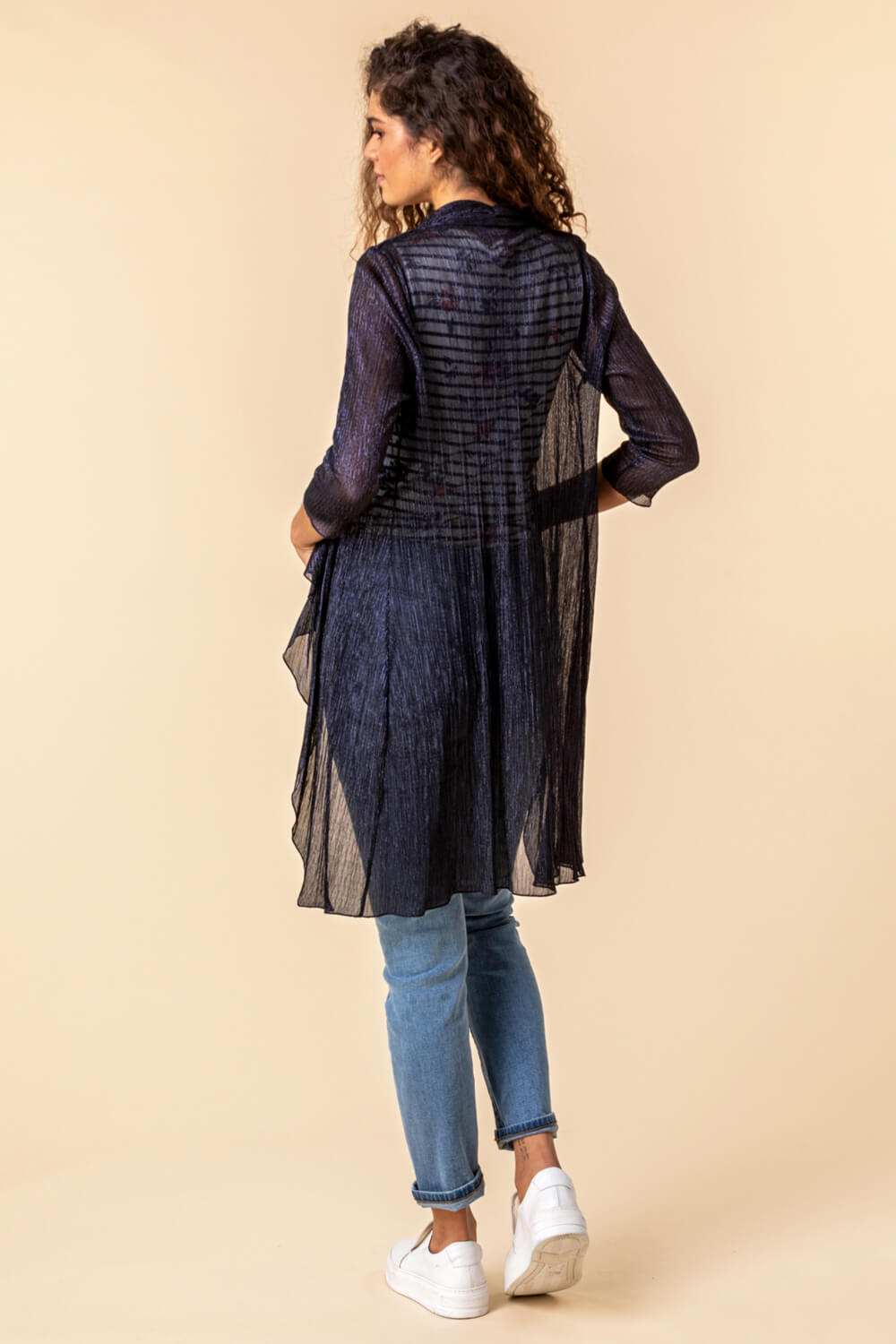 Navy  Waterfall Plisse Cover Up Cardigan, Image 2 of 4
