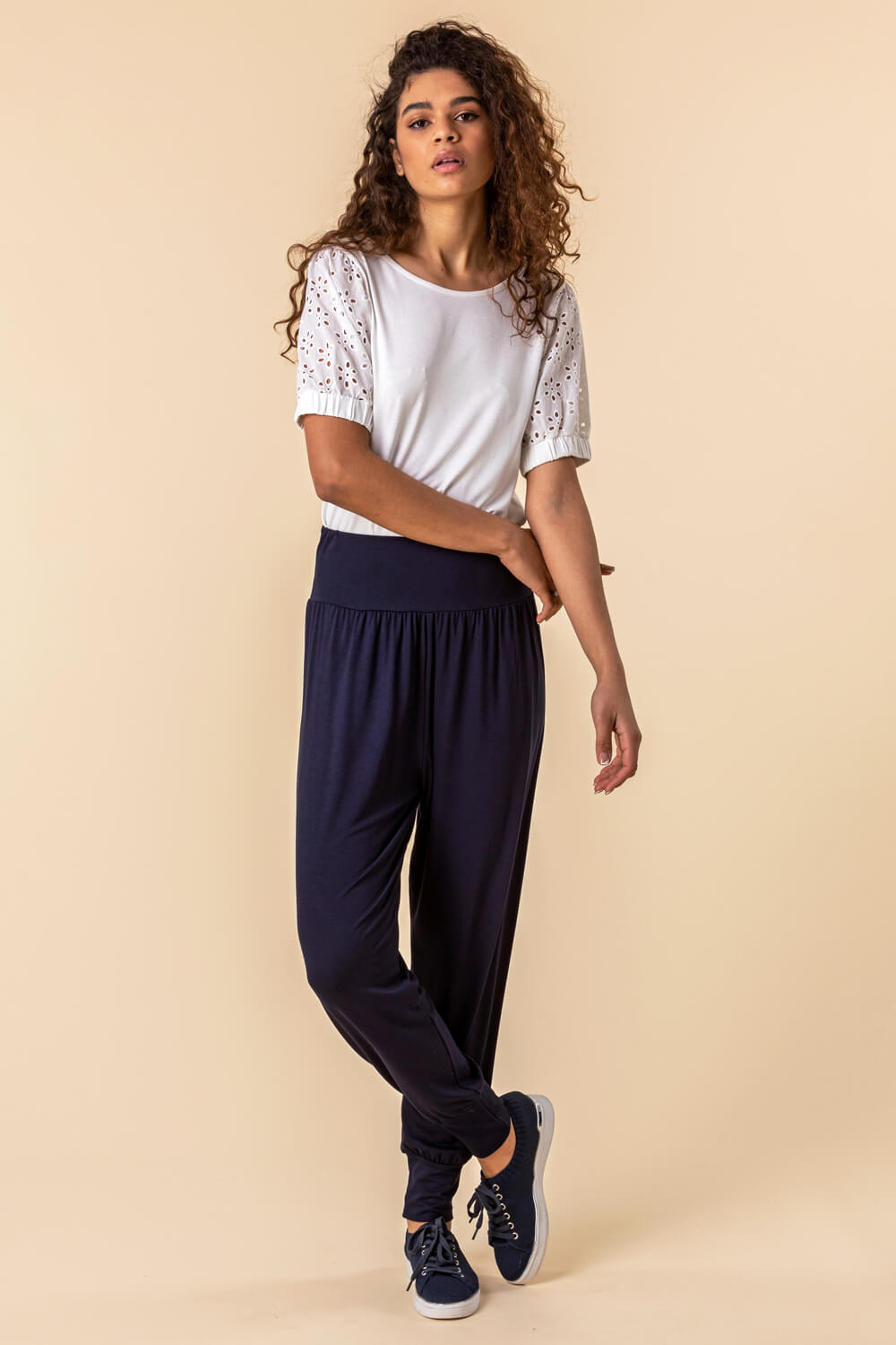 Navy  Jersey Stretch Harem Trousers, Image 2 of 3