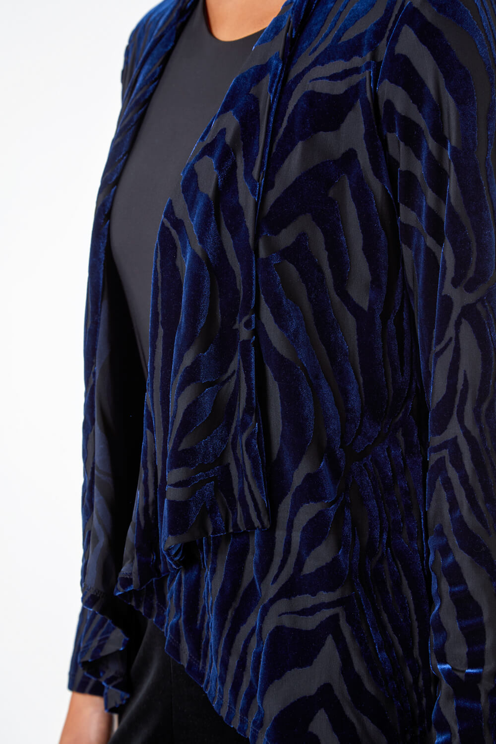 Midnight Blue Petite Animal Print Velvet Stretch Jacket , Image 5 of 5