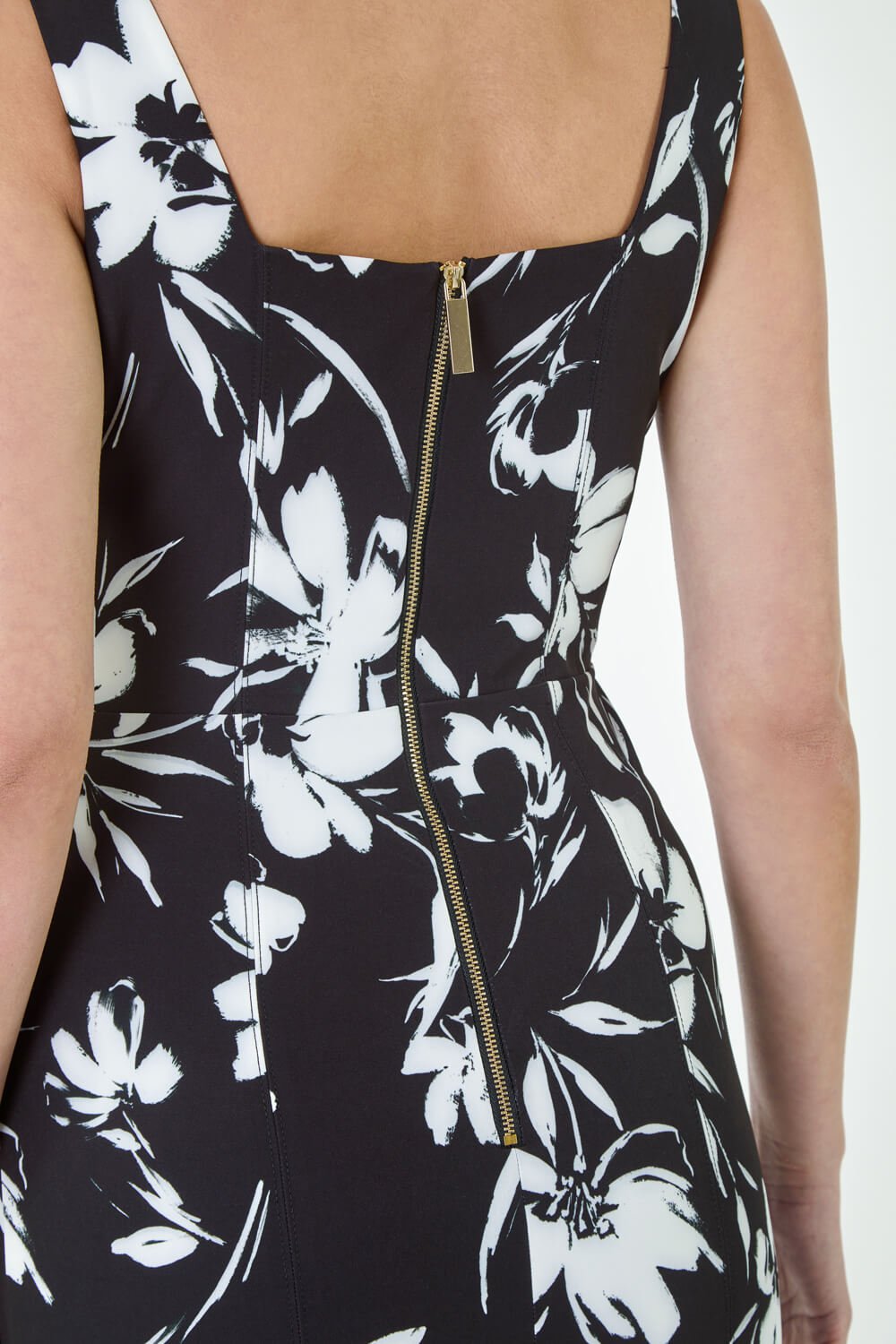 Black Floral Corset Detail Stretch Bodycon Dress, Image 5 of 5