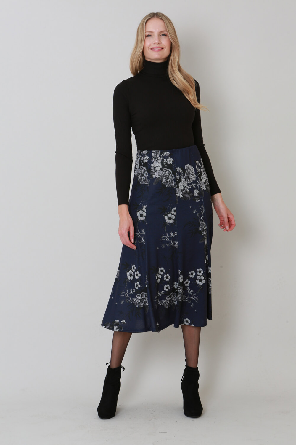 Navy  Julianna Floral Print Midi Skirt, Image 3 of 3