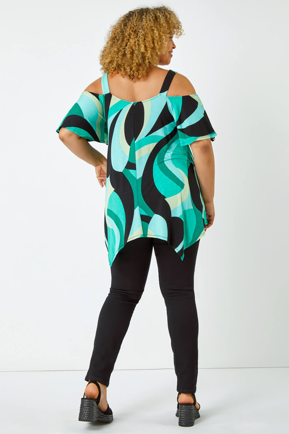 Mint Curve Abstract Cold Shoulder Top, Image 3 of 5