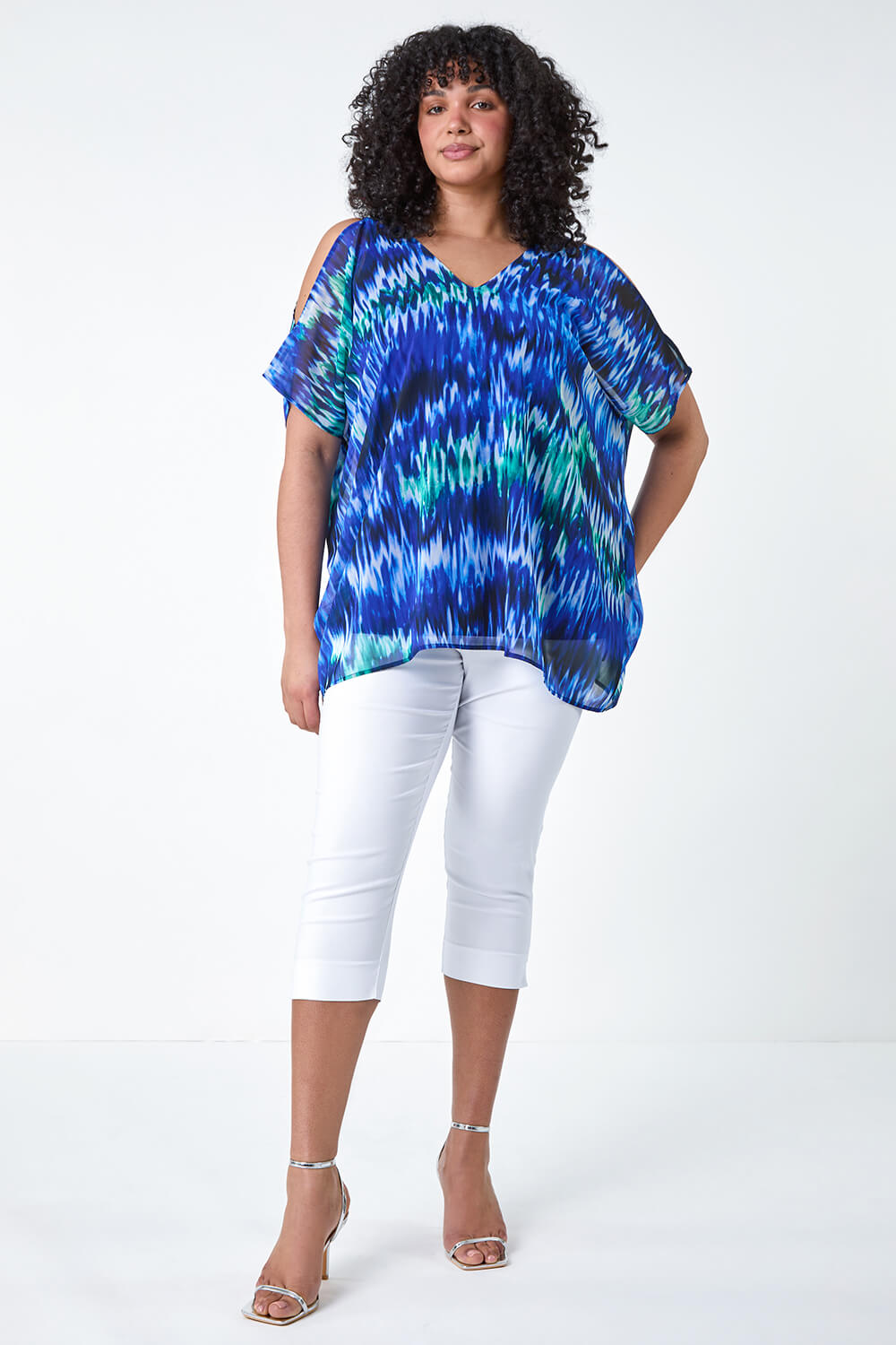 Blue Curve Abstract Print Overlay Top, Image 4 of 5