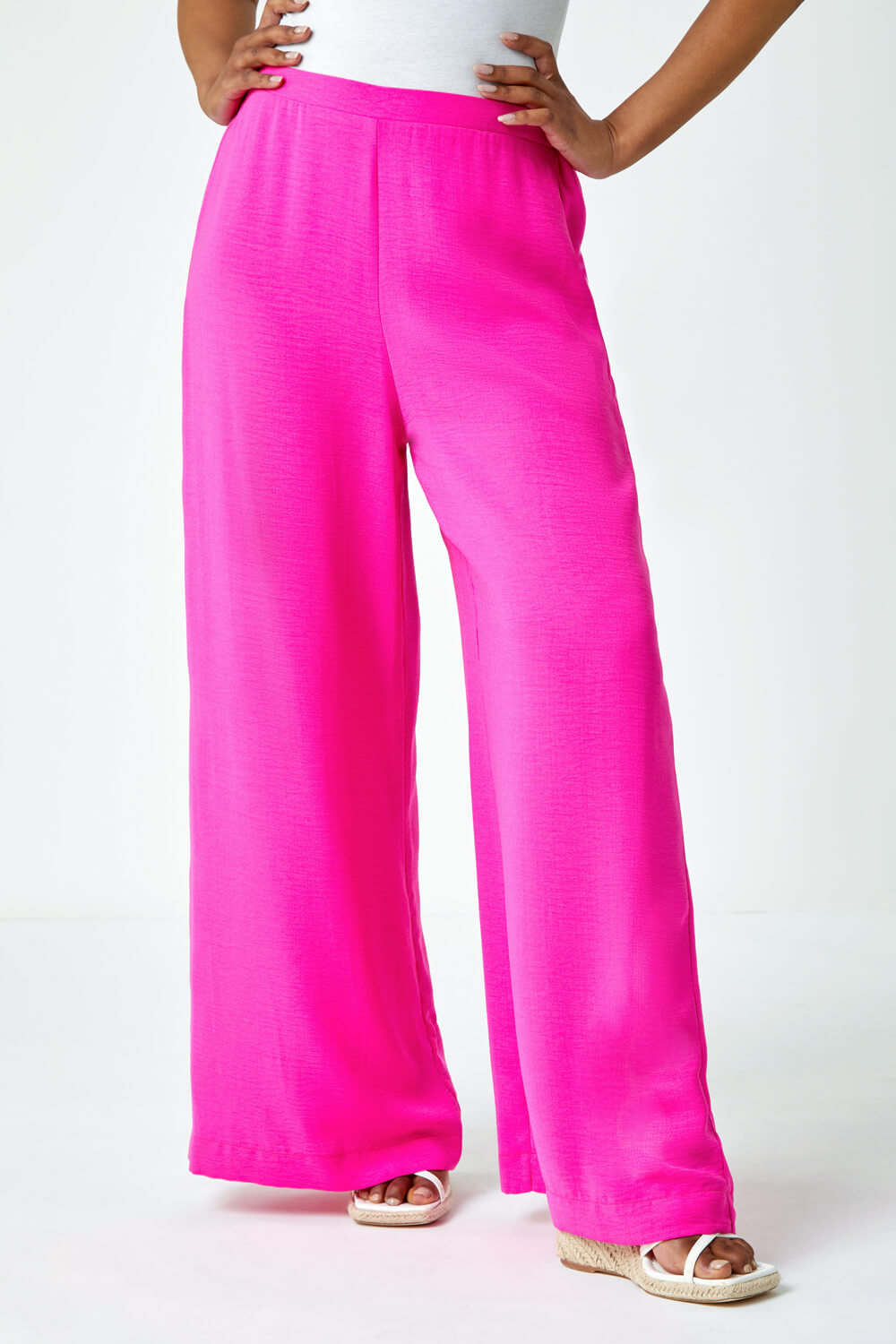 Pink Petite Wide Leg Elasticated Trouser | Roman UK