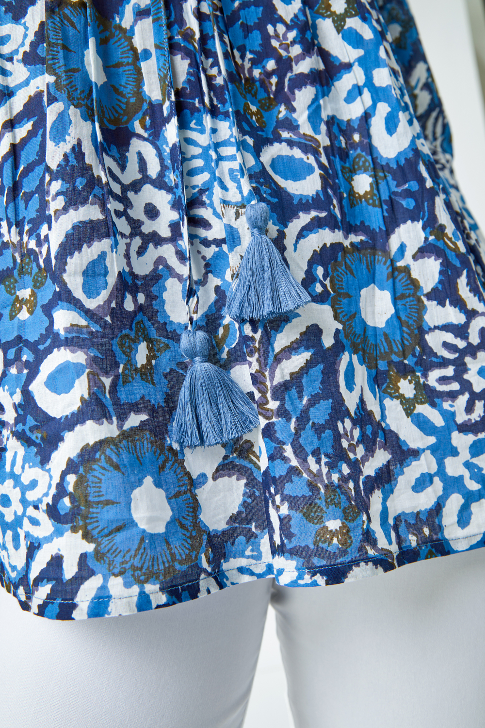 Blue Petite Cotton Floral Print Tie Top, Image 5 of 5