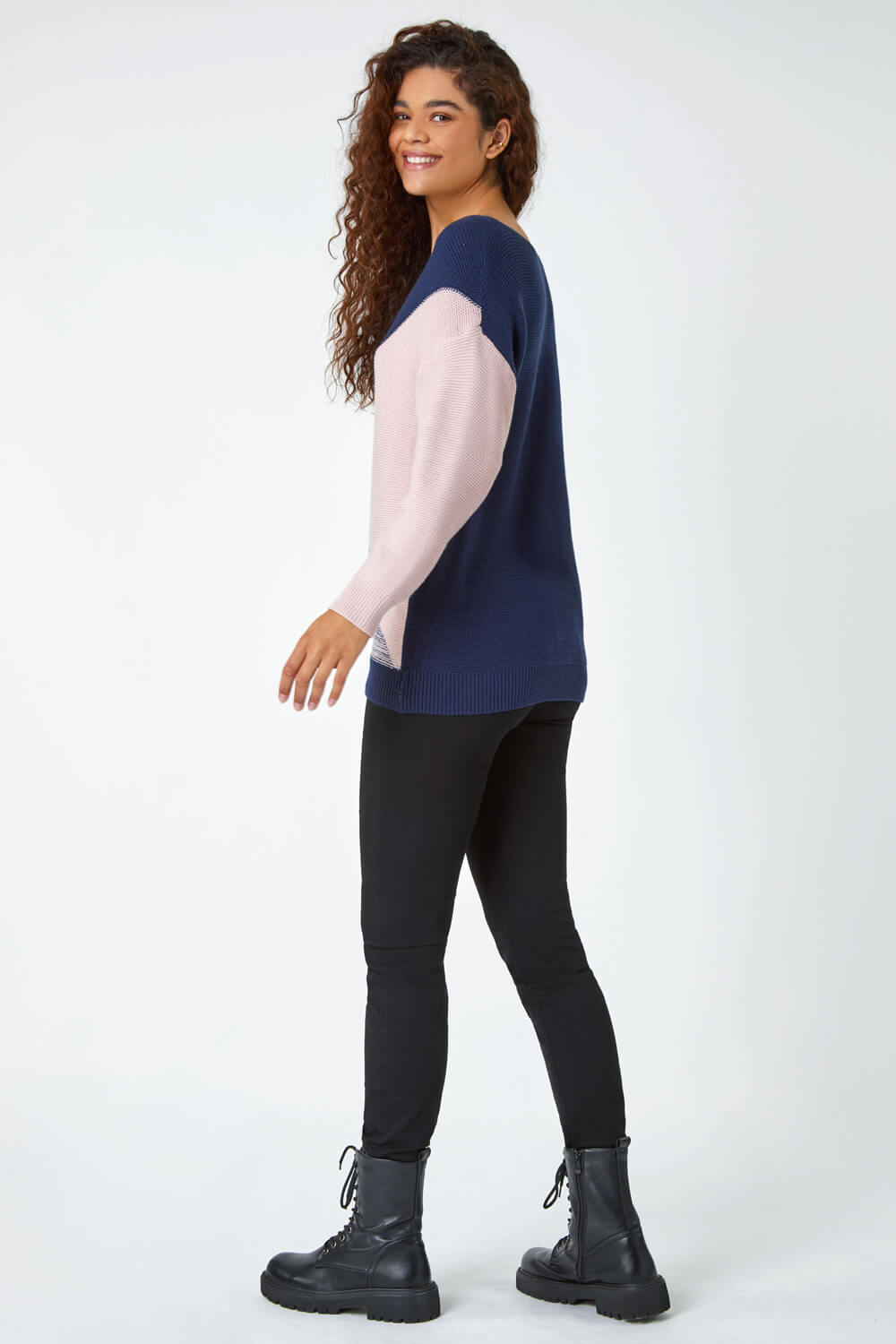 Navy  Colour Block Knit Jumper, Image 3 of 5