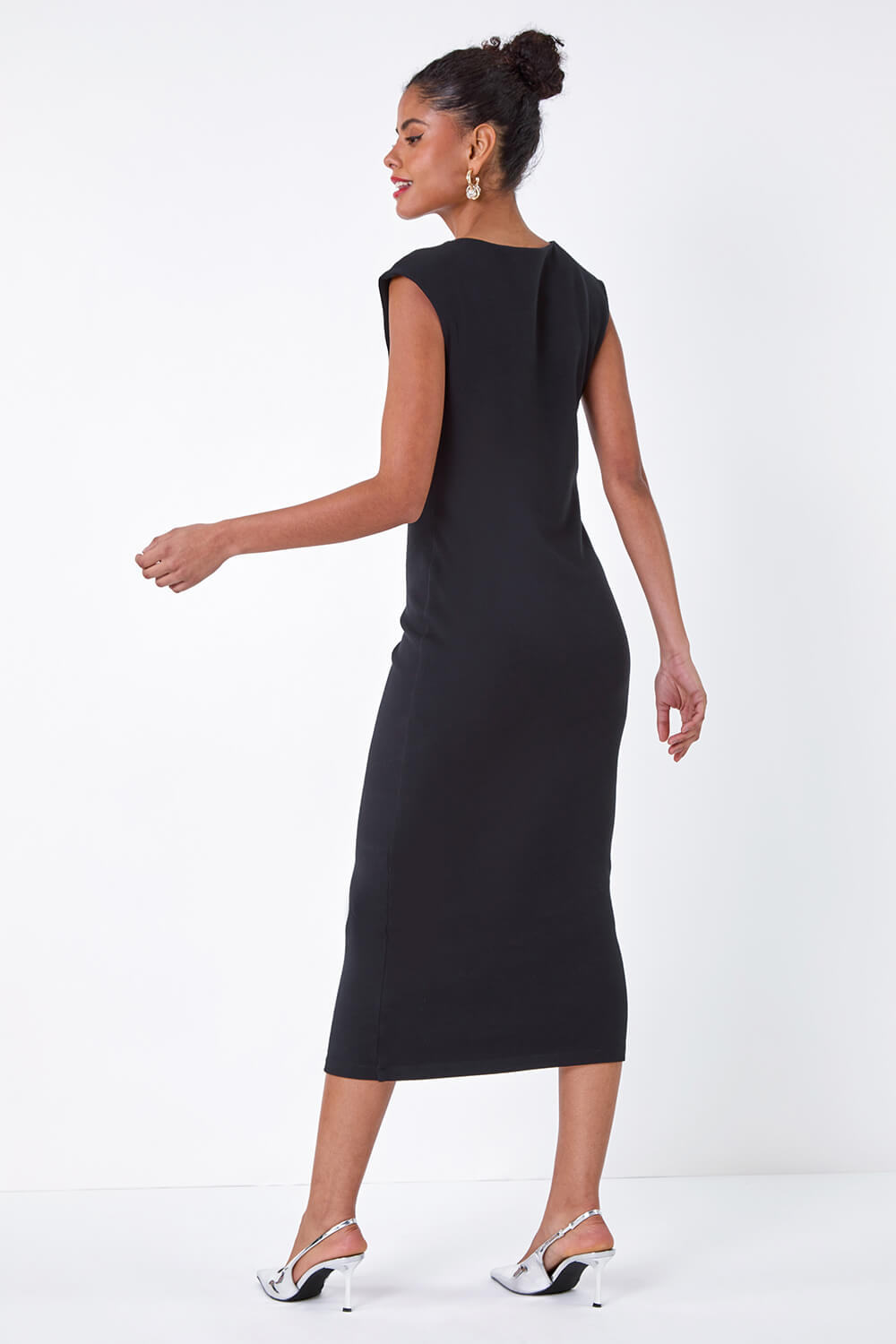 Black Plain Bodycon Stretch Jersey Midi Dress, Image 3 of 5