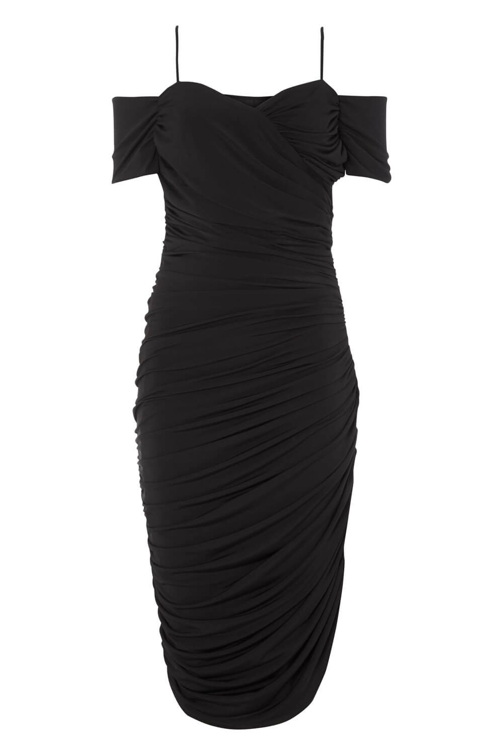 Black Off the Shoulder Ruched Waist Dress, Image 4 of 4