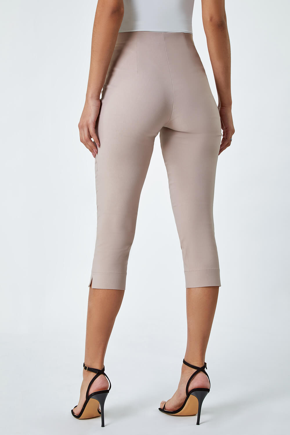 Natural  Cropped Stretch Trousers, Image 3 of 5