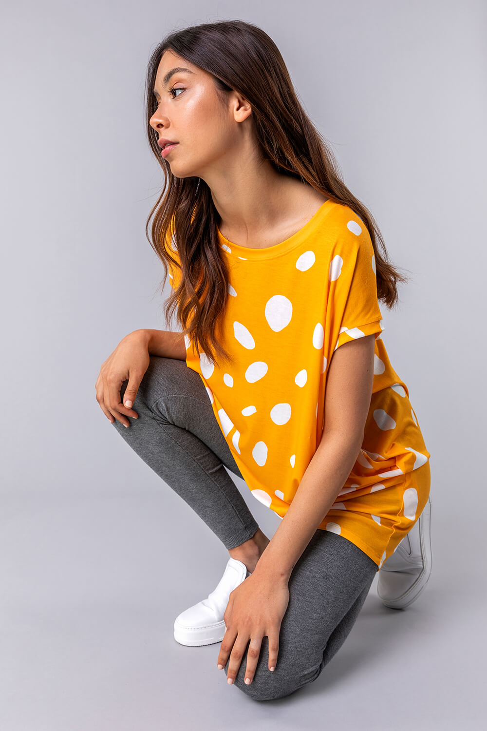 Yellow Spot Print Cocoon Tunic Top, Image 5 of 5