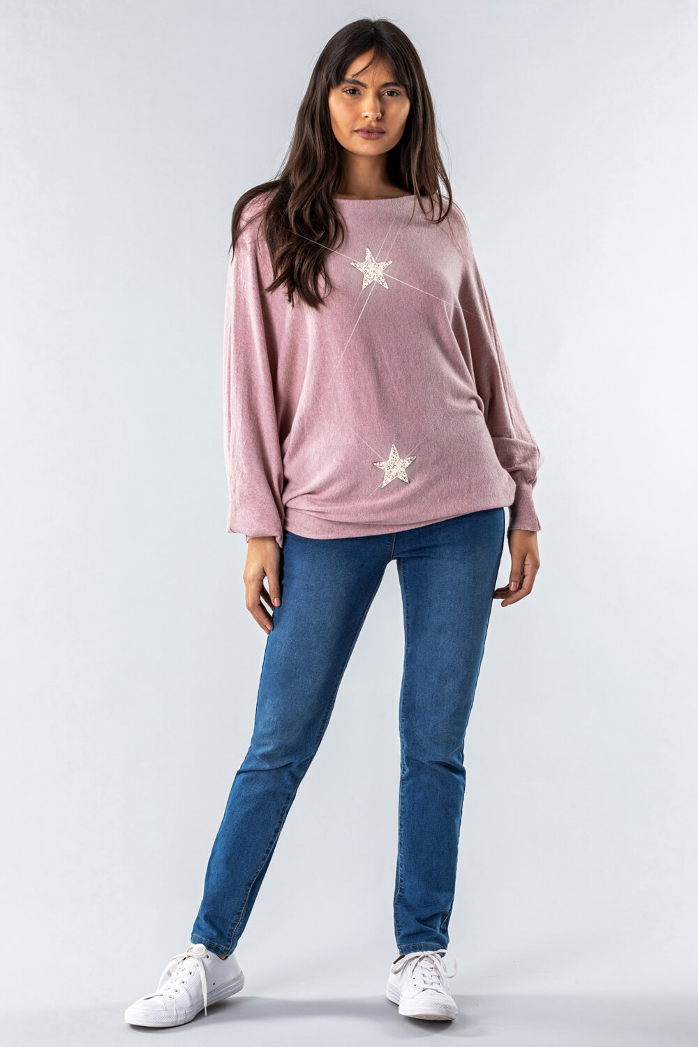 PINK One Size Knitted Star Lounge Jumper, Image 2 of 3