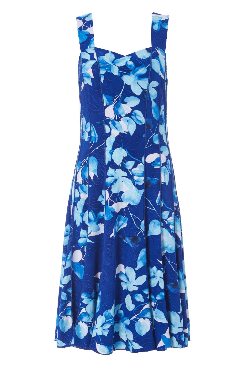 Royal Blue Floral Print Panel Fit and Flare Dress, Image 4 of 4