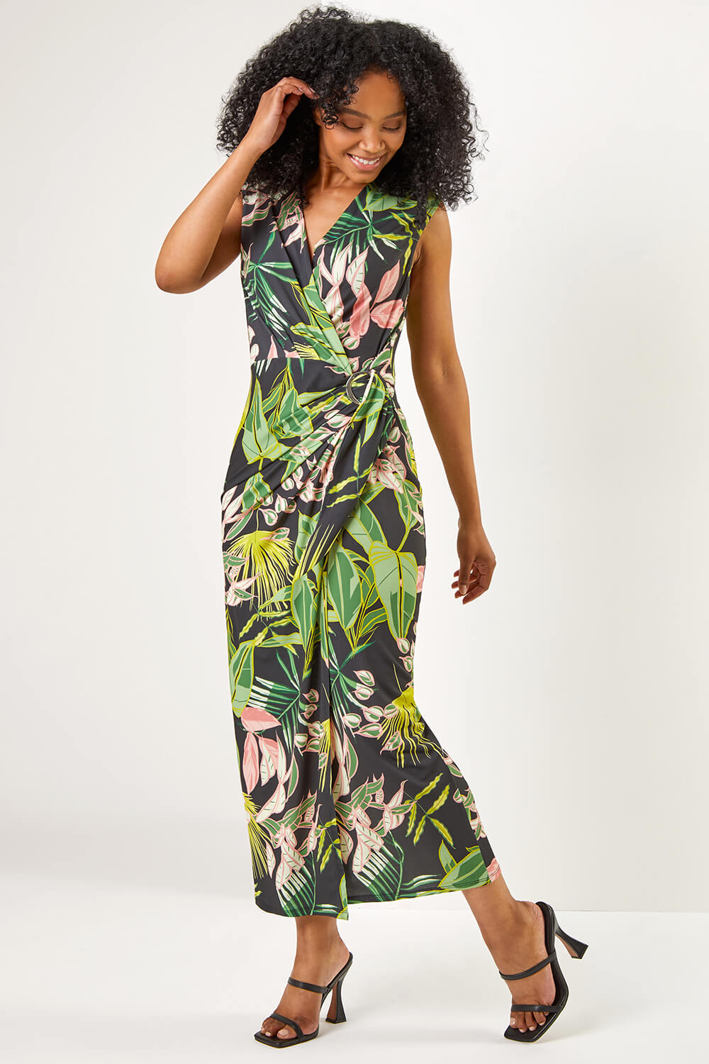 KHAKI Petite Floral Print Ruched Wrap Maxi Dress, Image 3 of 5