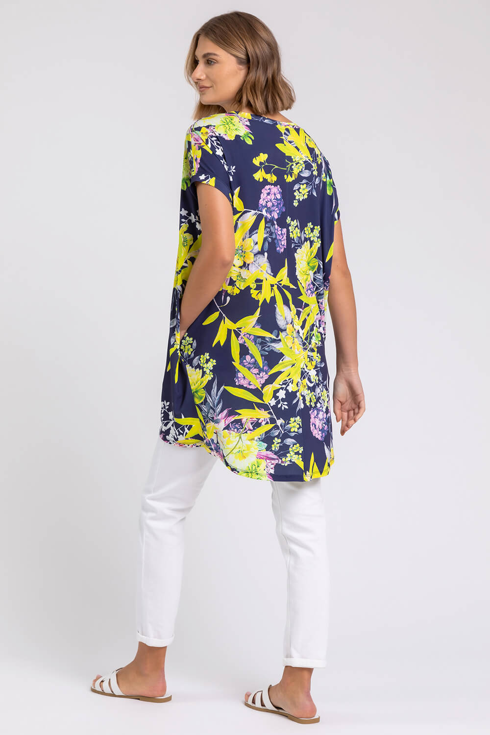 Yellow Floral Print Pocket Tunic Top , Image 2 of 4
