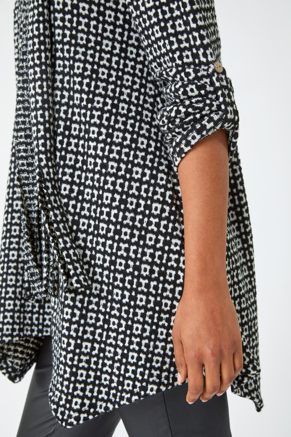 Black Abstract Print Tunic Stretch Top, Image 5 of 5