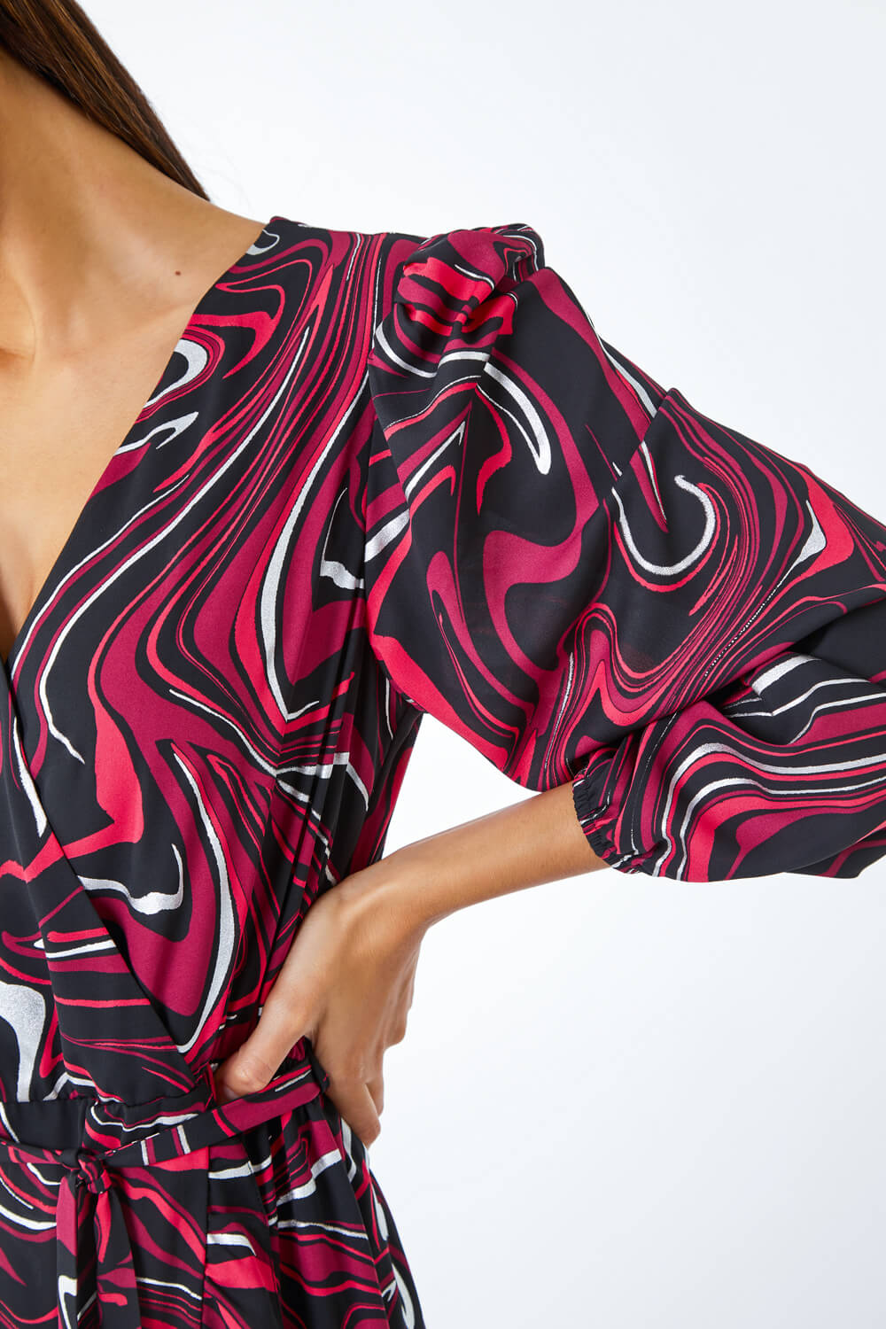 Red Marble Print Wrap Dress , Image 5 of 5