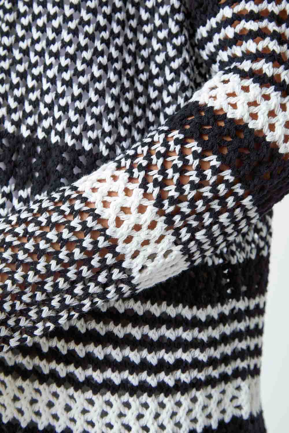 Black Cotton Blend Stripe Longline Cardigan, Image 5 of 5