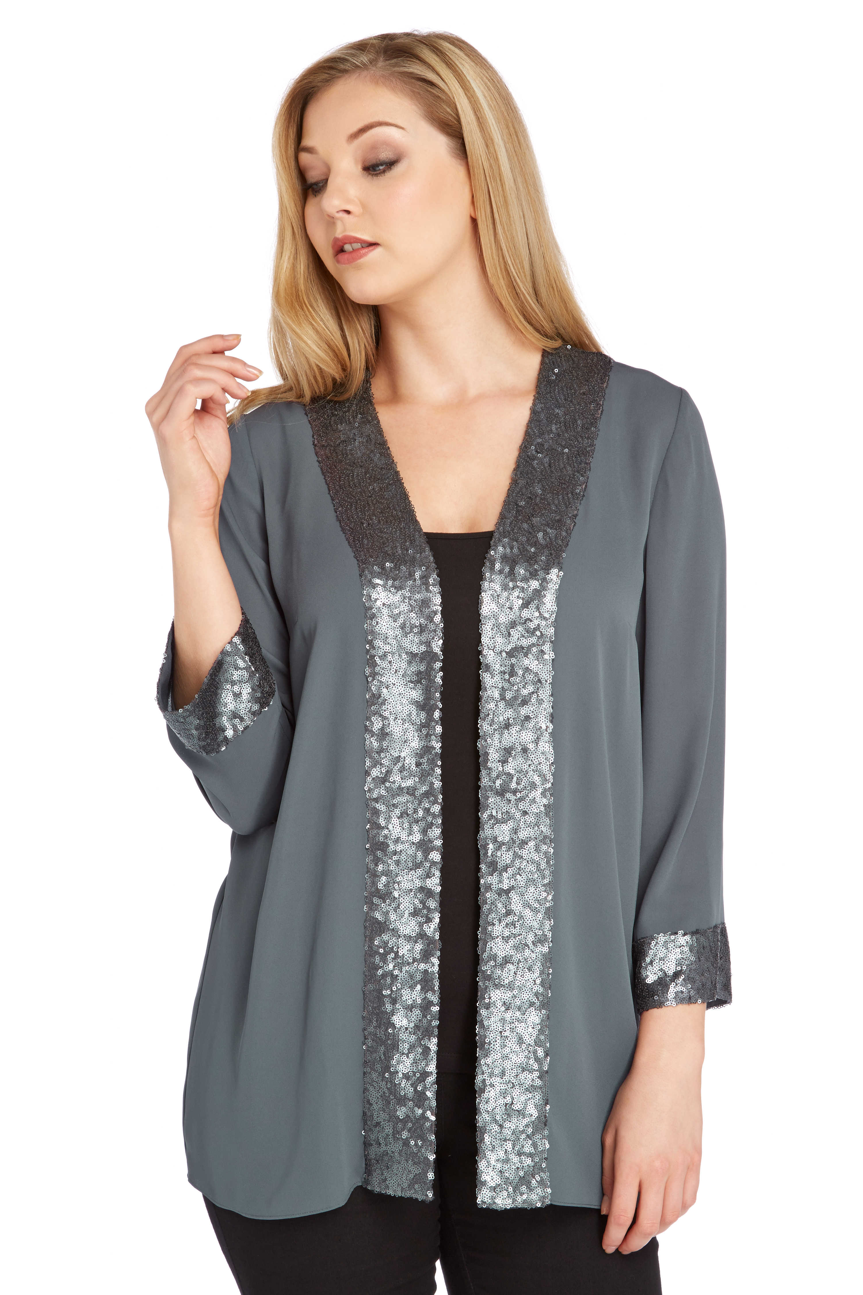 Sequin Trim Jacket in Dark Grey - Roman Originals UK