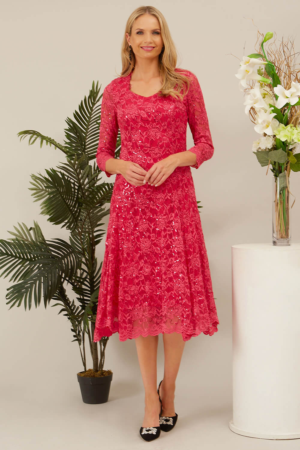 CERISE Julianna Sequin Lace Midi Dress, Image 4 of 4