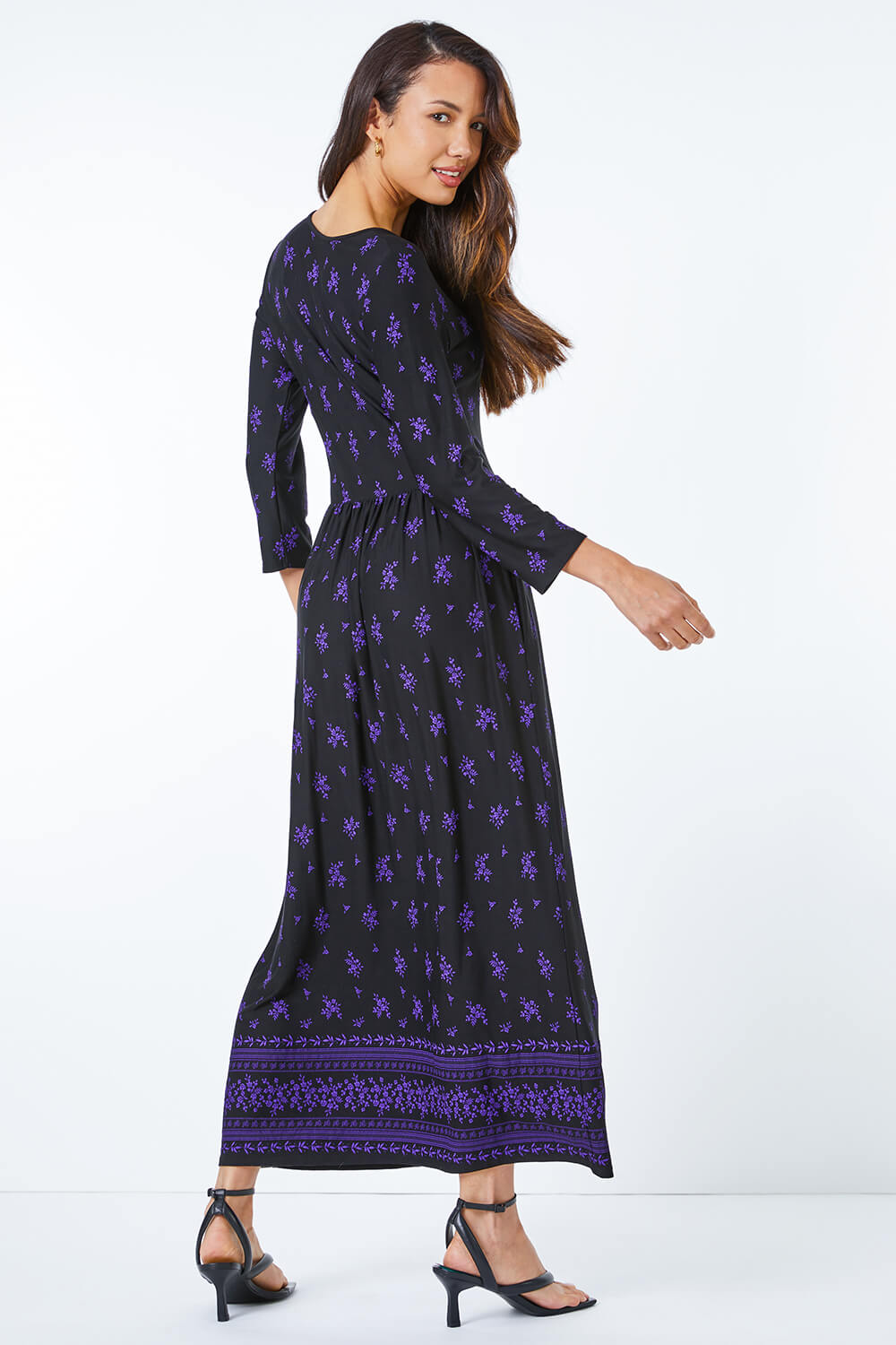 Purple Floral Stretch Maxi Dress , Image 3 of 5