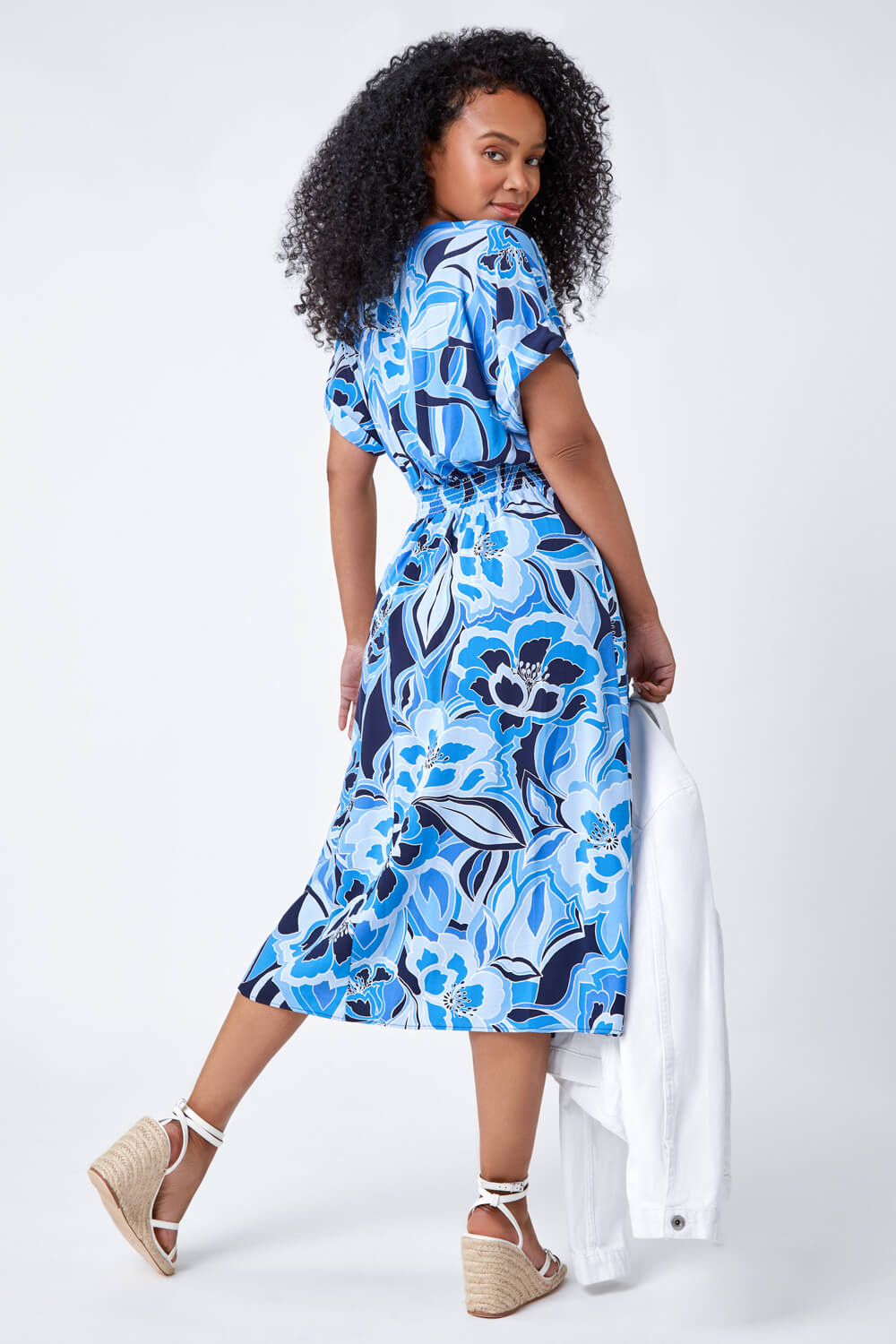 Blue Petite Floral Print Stretch Dress, Image 3 of 5