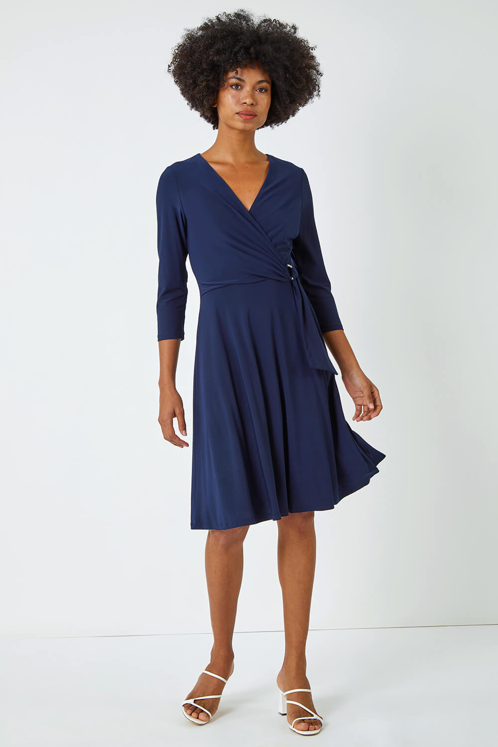 Navy  Ring Buckle Wrap Stretch Dress, Image 2 of 5