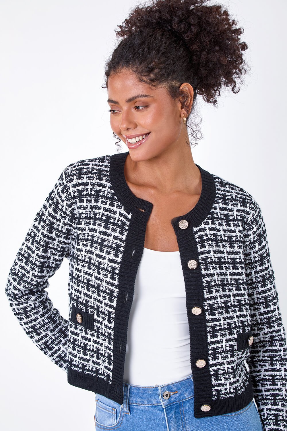 Boucle Knitted Contrast Cardigan