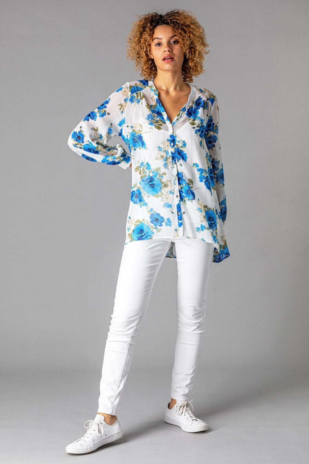 Ivory  Button Through Rose Print Blouse, Image 2 of 4