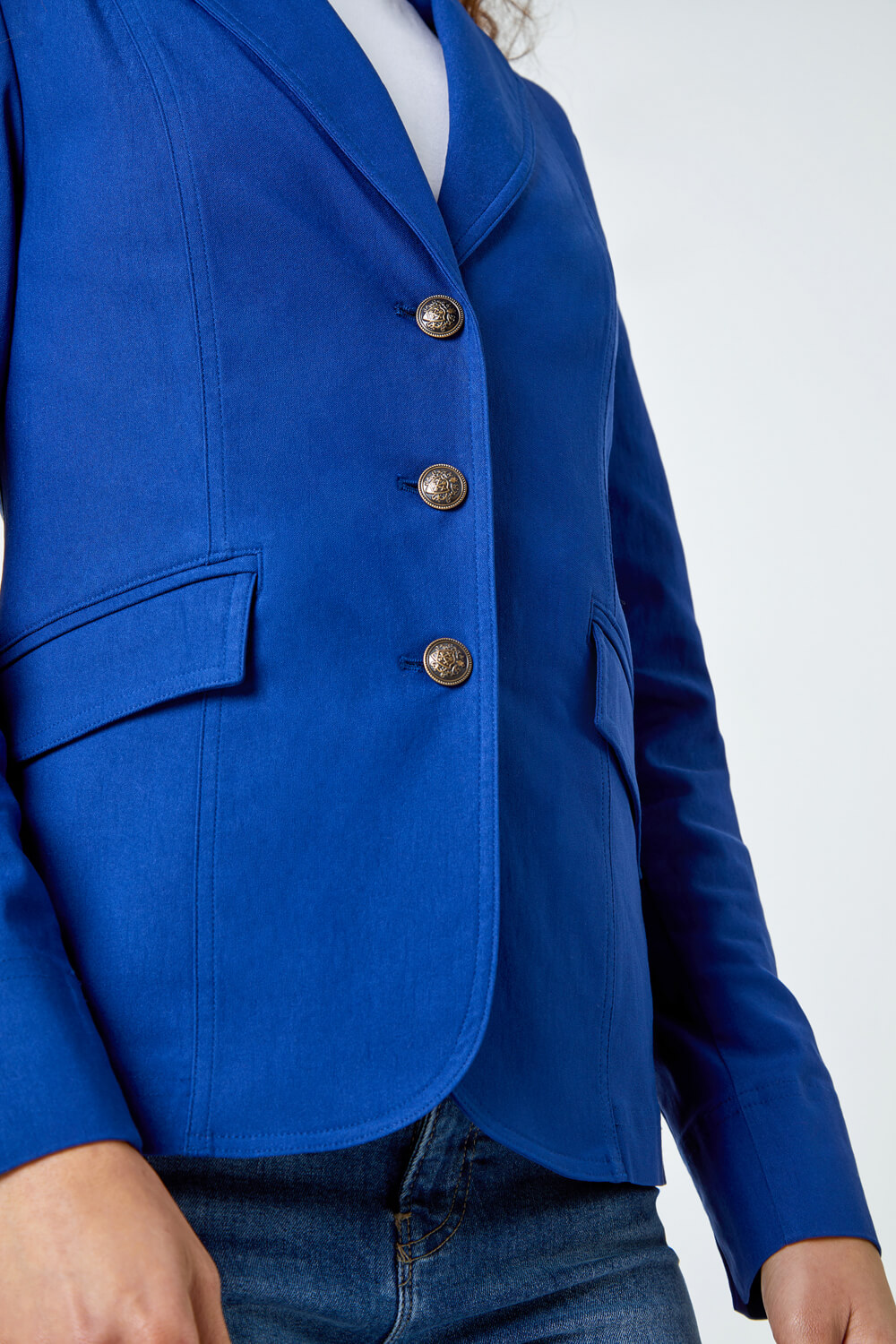 Midnight Blue Button Detail Stretch Blazer, Image 5 of 5