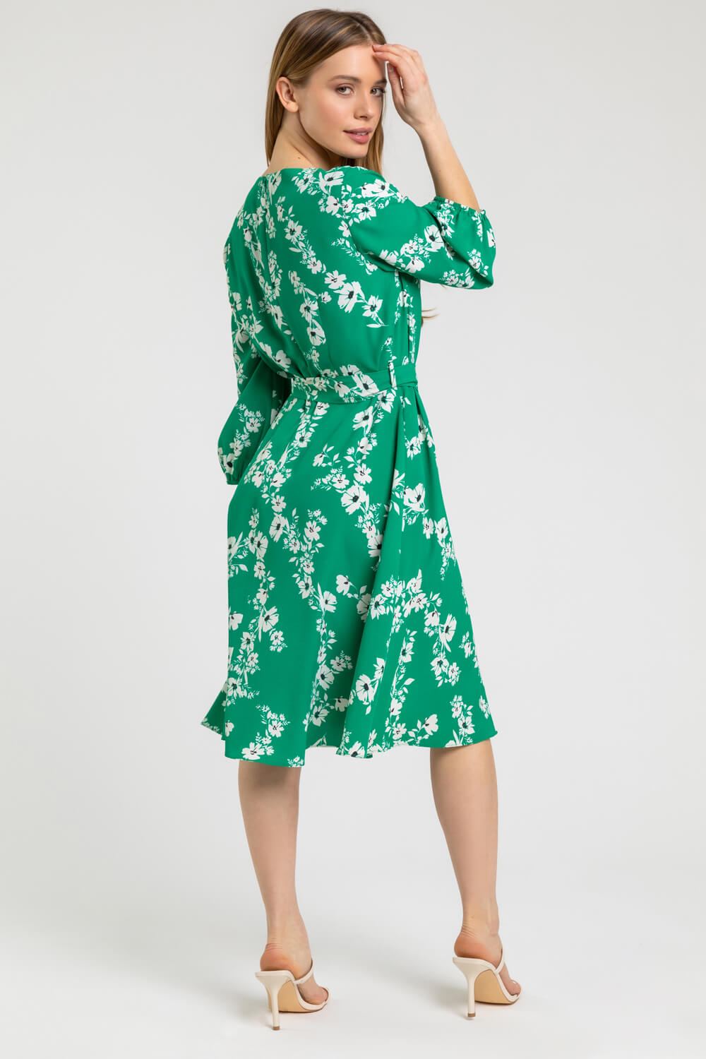 Green Petite Floral Fit & Flare Dress, Image 2 of 4