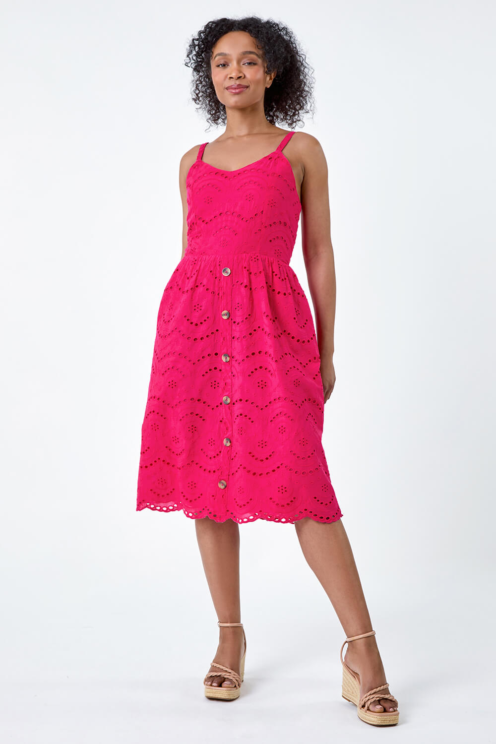 Fuchsia Petite Cotton Broderie Button Dress, Image 2 of 5