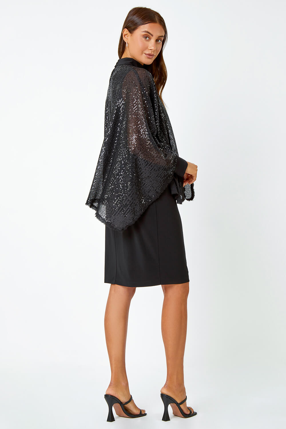 Black Sequin Overlay Bodycon Stretch Dress, Image 3 of 5