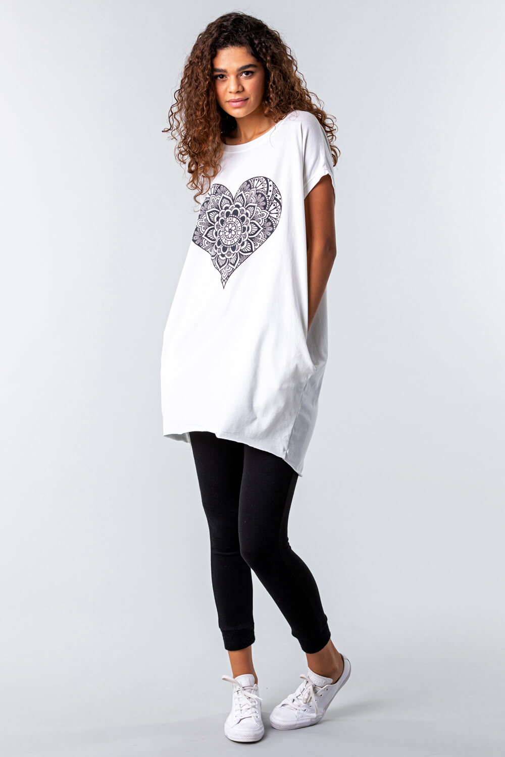 White One Size Henna Heart Print Lounge Top, Image 2 of 4