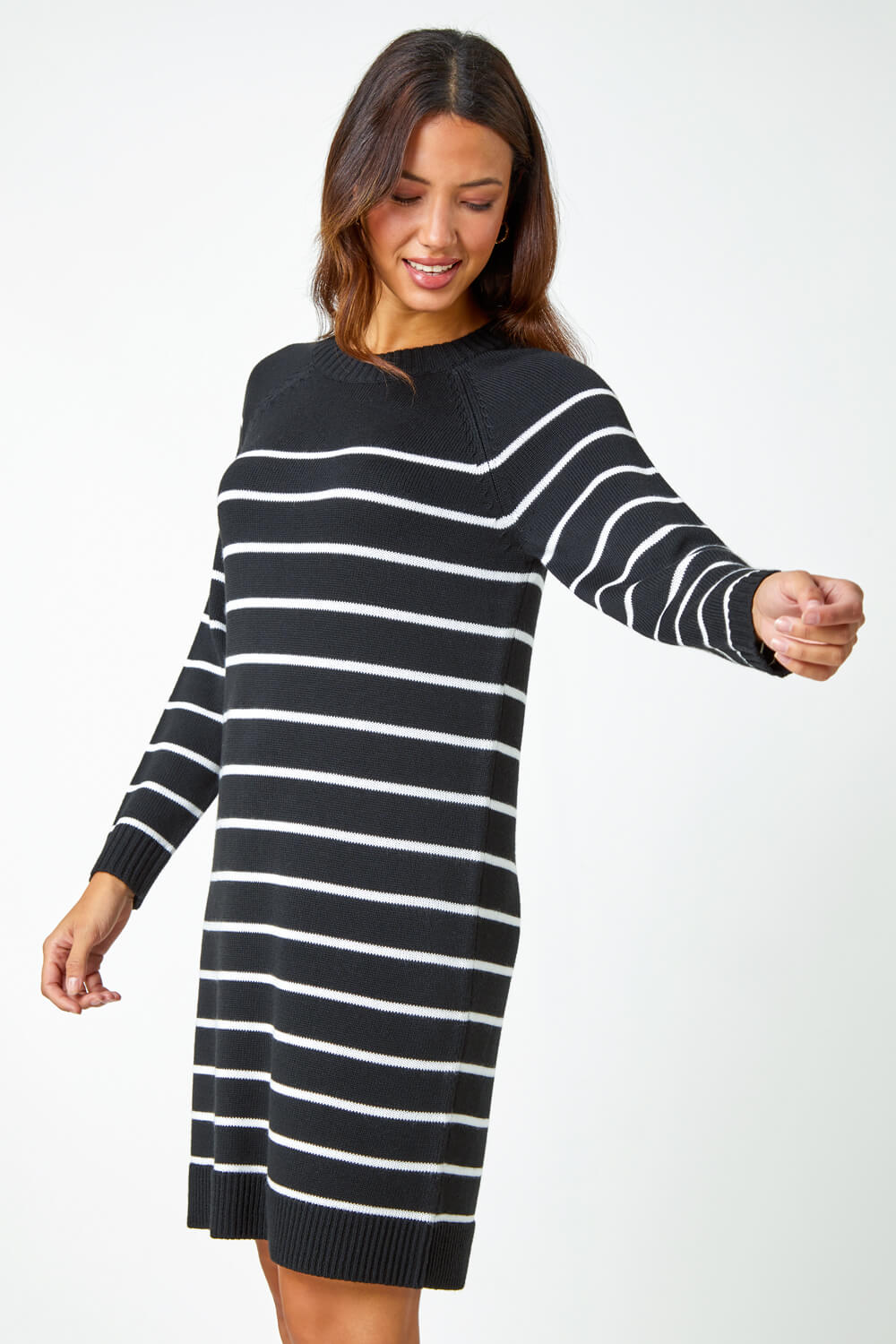 Black Stripe Print Knitted Jumper Dress, Image 4 of 5