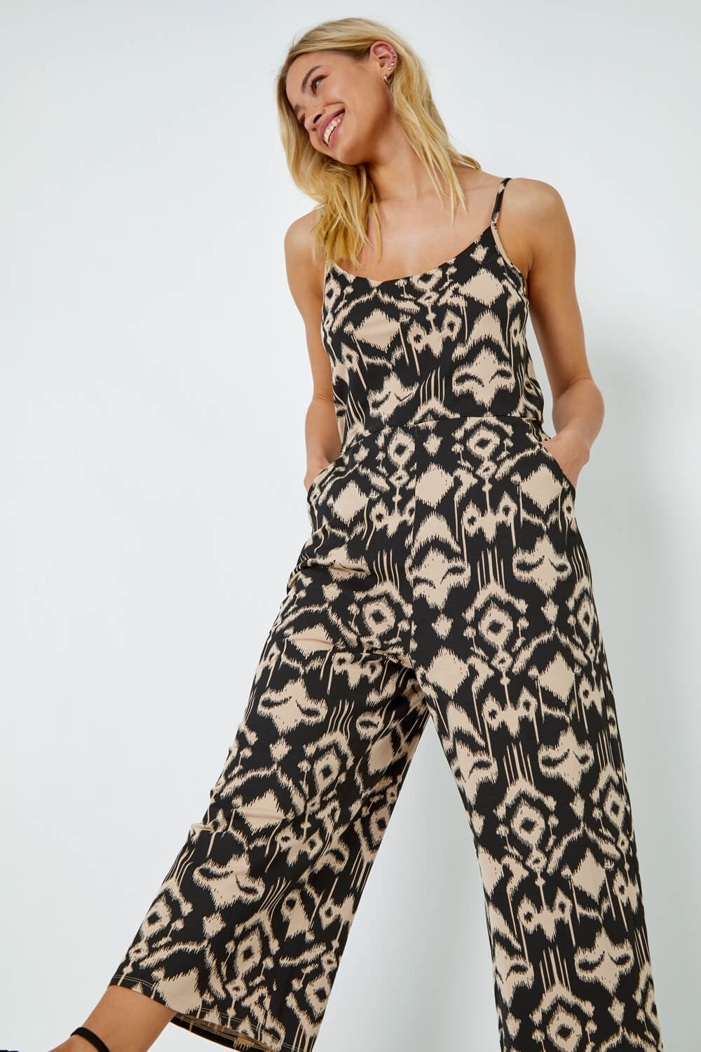 Natural Sleeveless Tie Dye Stretch Jumpsuit Roman UK